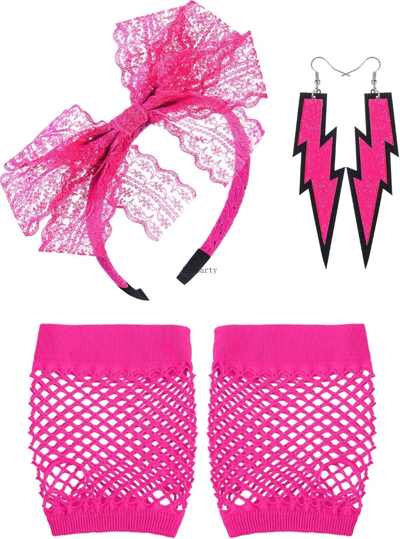 Women'S Accessories In The 80S - Blulu 80er-Jahre-Accessoires für Damen, Spitzen-Stirnband, Neon-Ohrringe,