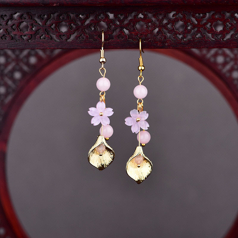 Women Accessories Earrings - Rosa natürliche Jade-Blumen-Ohrringe, Vintage-Geschenke für Frauen,