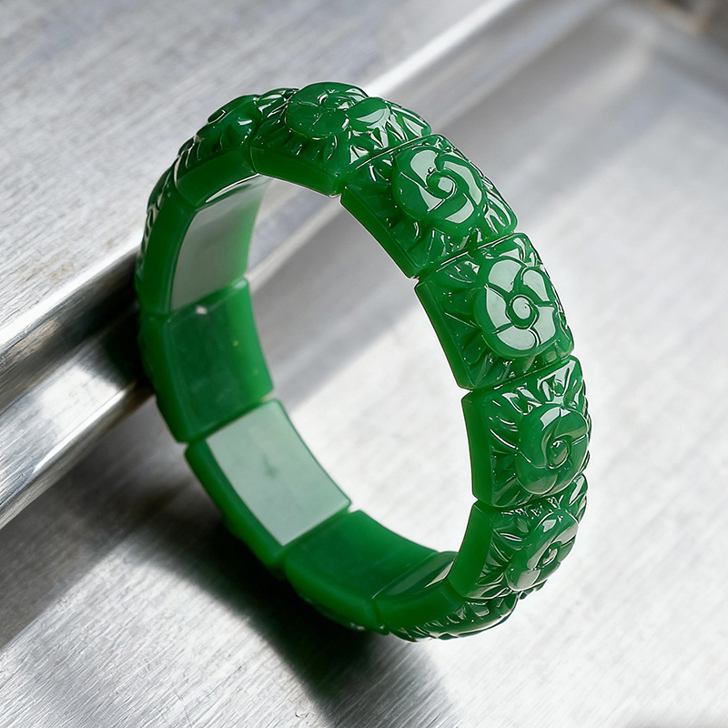 Women Accessories Jewelry - Echtes Jade-Blumen-Armband, Armreif, Designer-Vintage-Stil, natürlicher Schmuck,